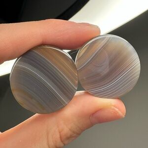 7/8th Grey White Lace Agate Stone Gauges Plugs